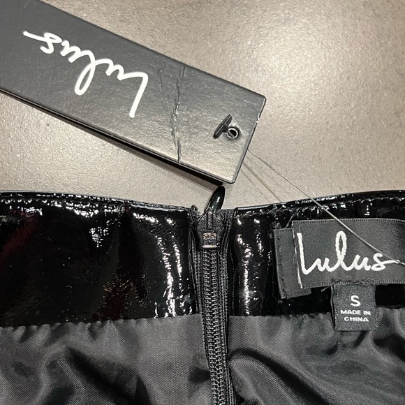 Lulu’s Black Patient Leather Faux Wrap Mini Skirt Sz S - Picture 14 of 16